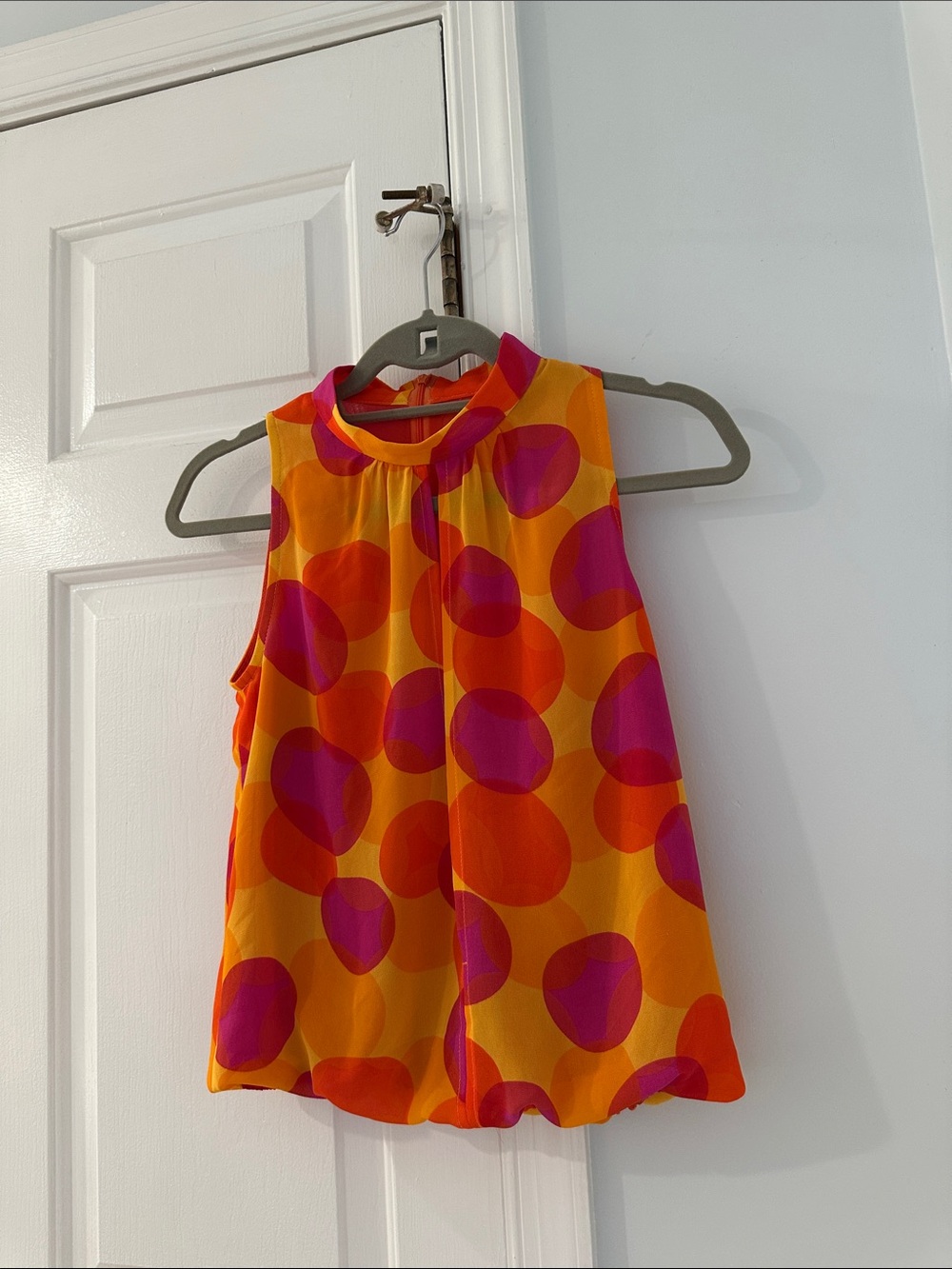 Bright Orange & Pink Polka Dot Sleeveless Top
